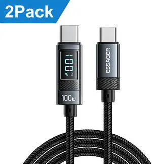 Jansicotek USB C Cable with LED Display, 2-Pack 6.6FT Nylon Braided USB C to USB C Cable, 100W PD Fast Charging Type-C Cable for lPad Mini/Air/Pro, MacBook Pro, Samsung Galaxy S22/S10, Pixel, LG Jansicotek USB C Cable with LED Display, 2-Pack 6.6FT Nylon Braided USB C to USB C Cable, 100W PD Fast Charging Type-C Cable for lPad Mini/Air/Pro, MacBook Pro, Samsung Galaxy S22/S10, Pixel, LG