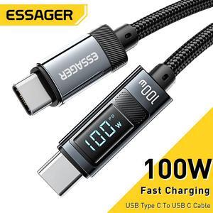 Jansicotek [1-Pack 3.3ft] USB C to USB C Cable 5A PD 100W C to C Super Fast Charging,LED Display USB C Charging Cable 200Mbps Data Nylon Braided Charge Cable for Samsung Galaxy iPad MacBook