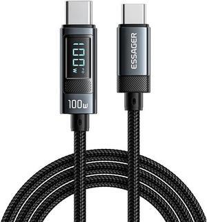 Jansicotek USB C Cable with LED Display, 1-Pack 3.3FT Nylon Braided USB C to USB C Cable, 100W PD Fast Charging Type-C Cable for lPad Mini/Air/Pro, MacBook Pro, Samsung Galaxy S22/S10, Pixel, LG
