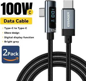 Jansicotek USB C Cable with LED Display, 2-Pack 6.6FT Nylon Braided Right Angle USB C to USB C Cable, 100W PD Fast Charging Type-C Cable for lPad Mini/Air/Pro, MacBook Pro, Samsung Galaxy, Pixel Jansicotek USB C Cable with LED Display, 2-Pack 6.6FT Nylon Braided Right Angle USB C to USB C Cable, 100W PD Fast Charging Type-C Cable for lPad Mini/Air/Pro, MacBook Pro, Samsung Galaxy, Pixel