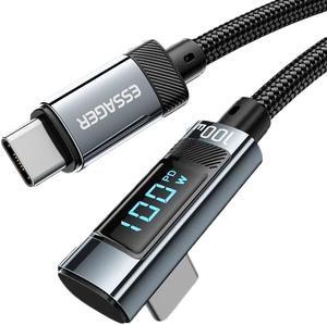 Jansicotek [1-Pack 3.3ft] 90 Degree USB C to USB C Cable 5A PD 100W C to C Super Fast Charging,LED Display USB C Charging Cable 200Mbps Data Nylon Braided Charge Cable for Samsung Galaxy iPad MacBook