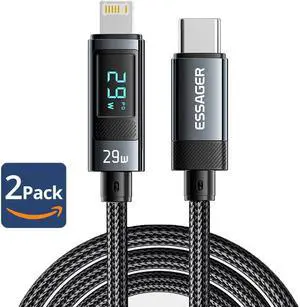 Jansicotek PD29W USB C to Lightning Cable,14.5V/2A Fast Charging [Apple MFi Certified] Nylon Braided Charger Cord for iPhone 14/13 Pro/13 Pro Max/12 Pro/11 Pro Max/X/XS, iPad (3.3FT, 2-PACK)