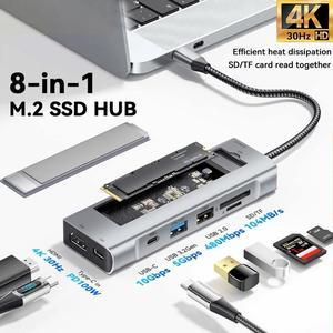 Jansicotek USB C Docking Station, USB C Laptop Hub Multiport Adapter Dongle Dock with 4K HDMI, M.2 SSD Enclosure, 100W PD, 10Gbps USB C, USB3.2 Ports, USB-A, TF/SD Reader for Type C Laptops