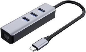 Jansicotek USB C to Ethernet Adapter, USB Type C Hub with RJ45 1Gbps Ethernet Port, Multiple Ports 4-in-1 USB 3.0 Splitter for Laptop MacBook Pro/Air iMac USB-C Laptop and More, Gray