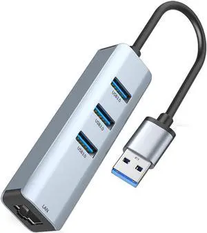 Jansicotek USB 3.0 Hub Ethernet Adapter, 4-in-1 Multiport Dock USB-A to RJ45 Ethernet 3* 5Gbps USB 3.0 Port Dongle Compatible with MacBook Pro/Air and USB Devices