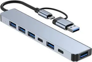 Jansicotek USB Hub 7 Ports, Multiple USB 3.0 Hub, USB A&USB-C Splitter for Laptop with USB C Power Port, USB Extender for A Port Laptop, Windows, Linux, Acer PC and More