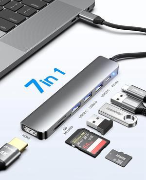 Jansicotek 7 in 1 USB C to HDMI Adapter 4K@30Hz with 100W PD Charging, USB 3.0, 2 USB-A, SD/TF Card Reader Compatible with Mac M1, M2, M3, iPad, iPhone 15 Pro/Pro Max, More Type C Devices