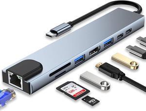 Jansicotek USB Splitter HUB, 8 in 1 Multiport USB C Adapter with 4K HDMI, USB 3.0 & 2.0, TF/SD Card Reader, 100W PD, USB-C, Ethernet, Compatible with MacBook, Pad Pro, Laptop and More USB Devices
