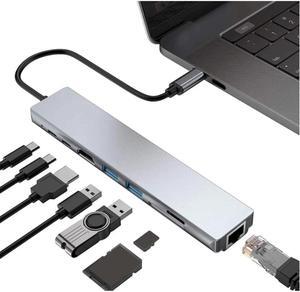 Jansicotek USB Hub, 8 Port: 4K HDMI, TF/SD Card Reader, USB-C, 100W PD, 10/100M Ethernet,USB 3.0&2.0 ,USB Extender USB Hub for PC Laptop,MacBook Docking Station PC iMac Pro Air, Notebook PC