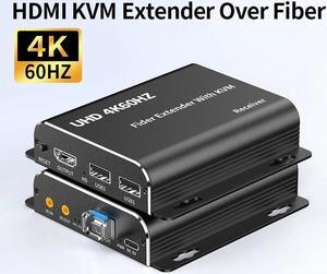 Jansicotek HDMI KVM Fiber Optic Extender, Uncompressed 4K 60Hz HDMI Over Fiber Optic Singlemode up 20Km(12.4mi) and Multimode up 500m(0.31mi) (Transmitter and Receiver Kit)