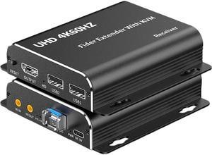 Jansicotek 20Km 4K@60Hz HDMI Fiber Optic USB KVM Extender Video Transmitter Receiver HDMI Loop Over LC Fiber Cable for PS4 PS5 DVD PC To TV Monitor