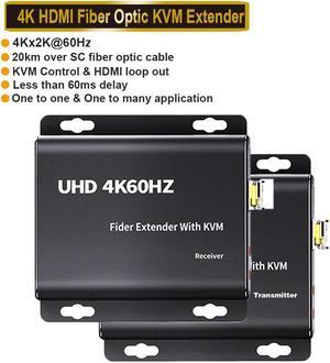 Jansicotek 4K@60Hz HDMI Over LC Fiber Optic HDMI Extender up to 20Km with USB KVM and HDMI Loop - Transmitter and Receiver Kit