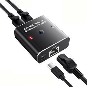 Jansicotek 2.5G/5G Gigabit Ethernet Splitter, Ethernet Selector Bi-Directional, 1000Mbps Network Extension with USB Power Cable, LAN Interface Internet Splitter for Cat5/5e/6/7/8 Cable