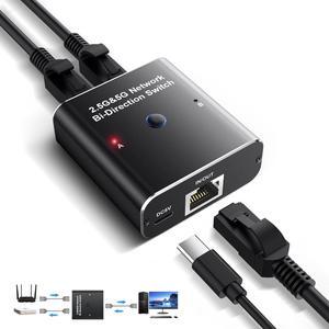 Jansicotek 2.5G/5G Gigabit Ethernet Cable Switch Bi-Directional, RJ45 Ethernet Selector, 1000Mbps Shielded Ethernet Splitter, Internet Cable Extender Plug LAN Cable for Cat5, Cat5e, Cat6, Cat7,Cat8