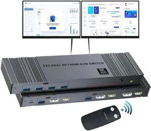 Jansicotek USB 3.0 HDMI + DP KVM Switch 2 Monitors 2 Computers 8K@60Hz 4K@120Hz, Dual Monitor KVM Switch for 2 Computers Share 2 Displays and 4 USB 3.0 Ports
