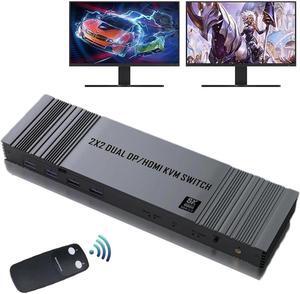 Jansicotek HDMI +DP kvm Switch 2 Monitors 2 Computers 8K@60hz USB 3.0 kvm switches Dual Monitor for 2 PC Share 4 USB3.0 Devices with 2*USB Cables & DC 12V Adapter