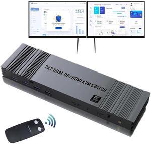 Jansicotek 4K 120Hz HDMI+DP Exclusive KVM Switch 2 Computers share 2 Monitors and 4 USB 3.0 Hub, 8K 60Hz HD2.1 DP1.4 Dual Monitor KVM Switch, Plug and Play