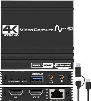 Jansicotek 1080P 60fps 4K USB Video Capture Device Video Capture Card Dongle HDMI-compatible to USB 3.0/USB-C for Game Record Live Streaming Broadcast, works with PC and Mac