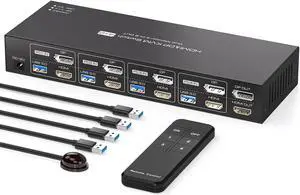 Jansicotek USB3.0 HDMI+DisplayPort KVM Switch Dual Monitor, 4K@60Hz 2K@120Hz USB HDMI DP Extended Display Switcher for 4 Computers 2 Monitors and 4 USB 3.0 Ports Support Extended & Duplicate Mode