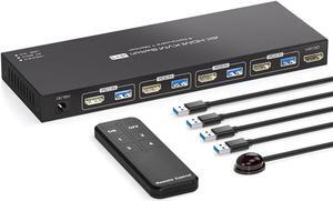 Jansicotek 4X1 HDMI KVM Switch 1 Monitor 4 Computers4 Port HDMI kvmusb3.0 4 Computers Sharing 1 Monitor, HDMI 2.0 4K@60Hz 2K@120Hz with Wired Controller