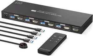 Jansicotek KVM Switch HDMI, 4 Port HDMI KVM Switch for 1 HD Monitor 4 Computers to Share 4 USB 3.0 Device Keyboard Mouse Printer, Support 4K@60Hz, Included 4 USB Cables, Wired Controller