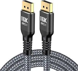 Jansicotek DisplayPort 2.1 Cable, DP 2.1 Cable[16K@60Hz, 8K@120Hz, 4K@240Hz], 80Gbps Display Port Cord Support UHBR10/HDR/HDCP, FreeSync G-Sync for Gaming Monitor 4090 Graphics Card, 10FT