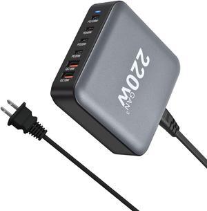 Jansicotek 6-Prots USB C 220W Fast Charger QC3.0 USB PD3.1 Muti Ports GaN III Charger Mobile Phone Quick Charging Type C Charging Station Hub for iPhone Samsung