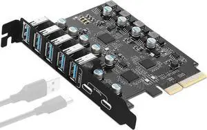 Jansicotek Pcie USB Card Pcie USB 3.0, 7 Port Pcie Expansion Card 7 Ports USB 3.0 5Gbps High Speed Transmission Stable Power USB 3.0 Front Expansion Card- (2X USB C - 5X USB A)
