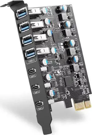 Jansicotek Pcie USB Card Pcie USB 3.0, 7 Port Pcie Expansion Card 7 Ports USB 3.0 5Gbps High Speed Transmission Stable Power USB 3.0 Front Expansion Card- (3X USB C - 4X USB A)