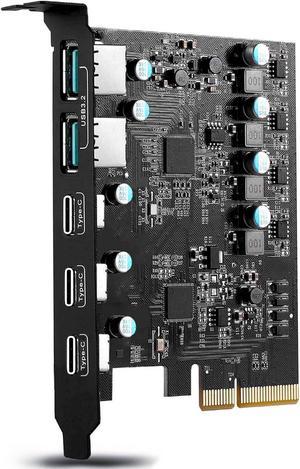 Jansicotek 10Gbps Superspeed 5-Ports PCI-E to USB 3.2 Gen2 Expansion Card - (3X USB C - 2X USB A) - PCI Express(PCIe) Expansion Card USB Card for Desktop PC Support Win XP Win7 Win 8 Win 10 Win 11