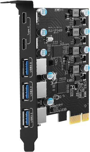 Jansicotek PCIe to USB (2X USB C - 3X USB A) Expansion Card,PCI Express Internal USB3.0 Hub Converter for Desktop PCS Riser Card