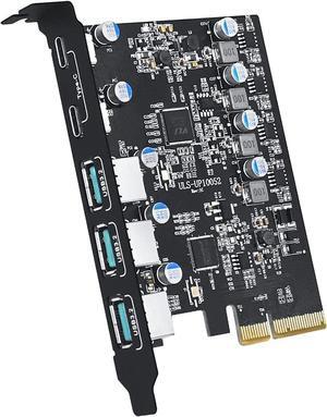 Jansicotek 5-Ports PCI-E to USB 3.0 Expansion Card, 5Gbps High Speed USB3.0 PCI-EX1 X4 X8 X16 Adapter, Internal USB3.0 Hub Converter for Desktop PC, (2X USB C - 3X USB A)
