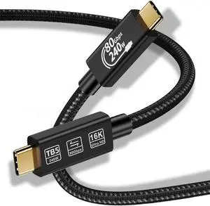 Jansicotek 6.6Ft Thunderbolt 5 Cable 240W Compatible with Thunderbolt 3/4/5 Devices, USB4 Cable with 80GBps Data Transmission and 16K Video Output for Thunderbolt 3/4/5, SSD, Pixel, Hub and More