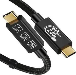 Jansicotek Thunderbolt 5 Cable [6.6FT/2M], USB4 Cable Support 80GBps Data Transmission, 240W (48V5A) PD Super Fast Charge, 16K@60Hz HD Extension for SSD, Samsung,Steam Deck,Switch,eGPU,MacBook