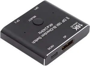 Jansicotek DP Switch 16K DisplayPort Splitter- Aluminum Bi-Directional DP Switcher Splitter 2 Input 1 Output, 2 x 1/1 x 2, Support 16K 4K 3D 1080P for Xbox PS4 HDTV Fire Stick Blu Ray (A0201)