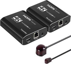 Jansicotek 4K HDMI Extender Over Single Cat5e/6/7 Ethernet Cable 4K@30Hz 393ft, Supports Bi-Directional IR and HDMI1.4, HDCP 1.4, HDMI Loop-out (Transmitter and Receiver Kit)