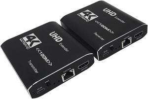 Jansicotek 4K HDMI Extender over Cat5e/6/7 Ethernet LAN cable - Up to 393 Feet, Supports HDCP 1.4, Bi-Directional IR, HDMI Loop-out, HDMI Balun (One Pair Transmitter and Receiver)