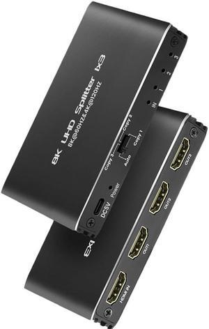 Jansicotek 8K@60H HDMI Splitter 1x3 , 1 in 3 Out HDMI Splitter Audio Video Distributor 3D & 8K 4K 120Hz EDID Box Support 48Gbps, HDCP 2.3, RGB 4:4:4 for HDTV, STB, DVD, PS3, Projector Etc