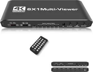 Jansicotek 4Kx2K@30hz HDMI Multi-Viewer Switch with PIP, HDMI Multi-Switcher 6 in 1 Out for Seamless Switch, 6x1 HDMI Multiviewer Supports 8 Viewing Modes, 4k x 2k, 1080P, for Xbox, PS3/4/5