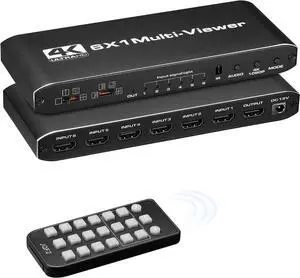Jansicotek HDMI 6x1 Multi-Viewer Seamless Switch 1080p 4K@30Hz 8 Viewing Modes Multi HDMI Viewer 6 in 1 Out HDMI Switch 6 Port with Remote Control
