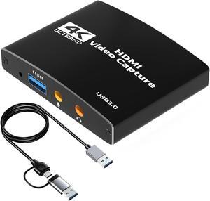 Jansicotek 4K USB Capture Card, HDMI Video Capture Card to USB with Microphone & HDMI Loop-Out, Capture Card 1080p 60fps for Streaming, Compatible with Nintendo Switch/Game Console/Phone