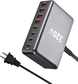 Jansicotek 8-Prots USB C Charger 320W Portable Charger USB Type-C Charger Compact GaN III Fast Charger USB C Fast Charging Block for MacBook Pro/Air, iPad Pro, iPhone 16 15 14 Pro