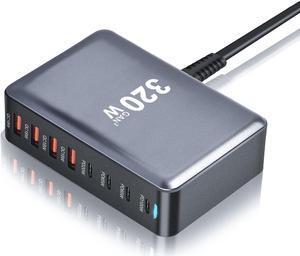 Jansicotek 8-Prots USB C 320W Fast Charger QC3.0 USB PD3.1 Muti Ports GaN III Charger Mobile Phone Quick Charging Type C Charging Station Hub for iPhone Samsung