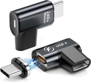 Jansicotek 240W USB C Magnetic Adapter 2Pack, 24Pins USB C 90 Degree Adapter with USB4 40Gbps 8K 60Hz Video for Thunderbolt 3/4 MacBook Pro/Air, Tablet, Laptop, iPhone 15/16 Pro/16 Plus/16 Pro Max