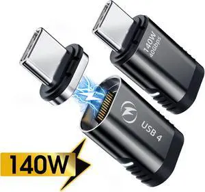 Jansicotek USB C Magnetic Adapter 2Pack, Straight Magnetic USB C Adapter with 40Gbps Data Transfer PD 140W Charge USB4 8K 60Hz Video for Thunderbolt 3/4, MacBook Pro/Air and More Type C Devices