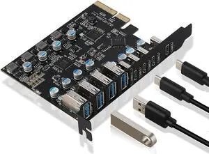 Jansicotek 10Gbps Superspeed 8-Ports PCI-E to USB 3.2 Gen2 Expansion Card - (4X USB C - 4X USB A) - PCI Express(PCIe) Expansion Card USB Card for Desktop PC Support Win XP Win7 Win 8 Win 10 Win 11