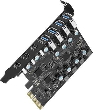 Jansicotek 7 Ports PCI-E to USB 3.2 Gen 2 Expansion Card, 10Gbps High Speed USB3.2 PCI-E X4 X8 X16 Adapter, Internal USB3.2 Hub Converter for Desktop PC, (3X USB C - 4X USB A)