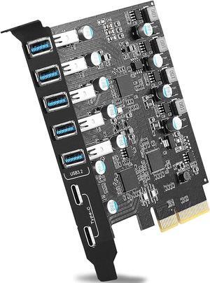 Jansicotek 7 Ports (2X USB C - 5X USB 3.2) USB PCI Express Card PCIe, 10Gbps High Speed USB3.0 PCI-EX1 X4 X8 X16 Adapter Converter for Desktop PC, for for XP/7/8/10