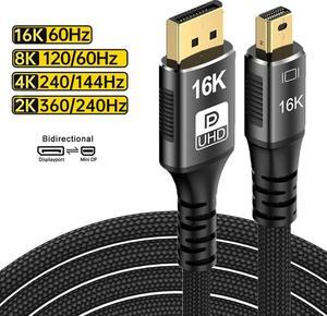 Jansicotek Mini DisplayPort to DisplayPort Cable, (Mini DP to DP/DP to Mini DP) 16K@60Hz 8k@120Hz 4K 165hz Compatible Thunderbolt2 (3.3ft)