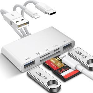 Jansicotek 5-in-3 USB Card Reader - Plug & Play, i-Phone/i-Pad, USB C and USB A Devices with Micro SD & SD Card Slots, Supports SD/Micro SD/SDHC/SDXC/MMC